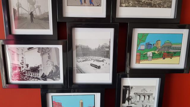 55x58 cm <br> Collage Frame with Brussels Landmarks.
